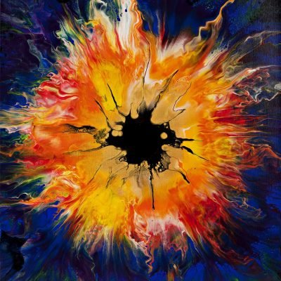 Colourful abstract painting with explosive burst of vibrant hues