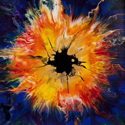 Colourful abstract painting with explosive burst of vibrant hues